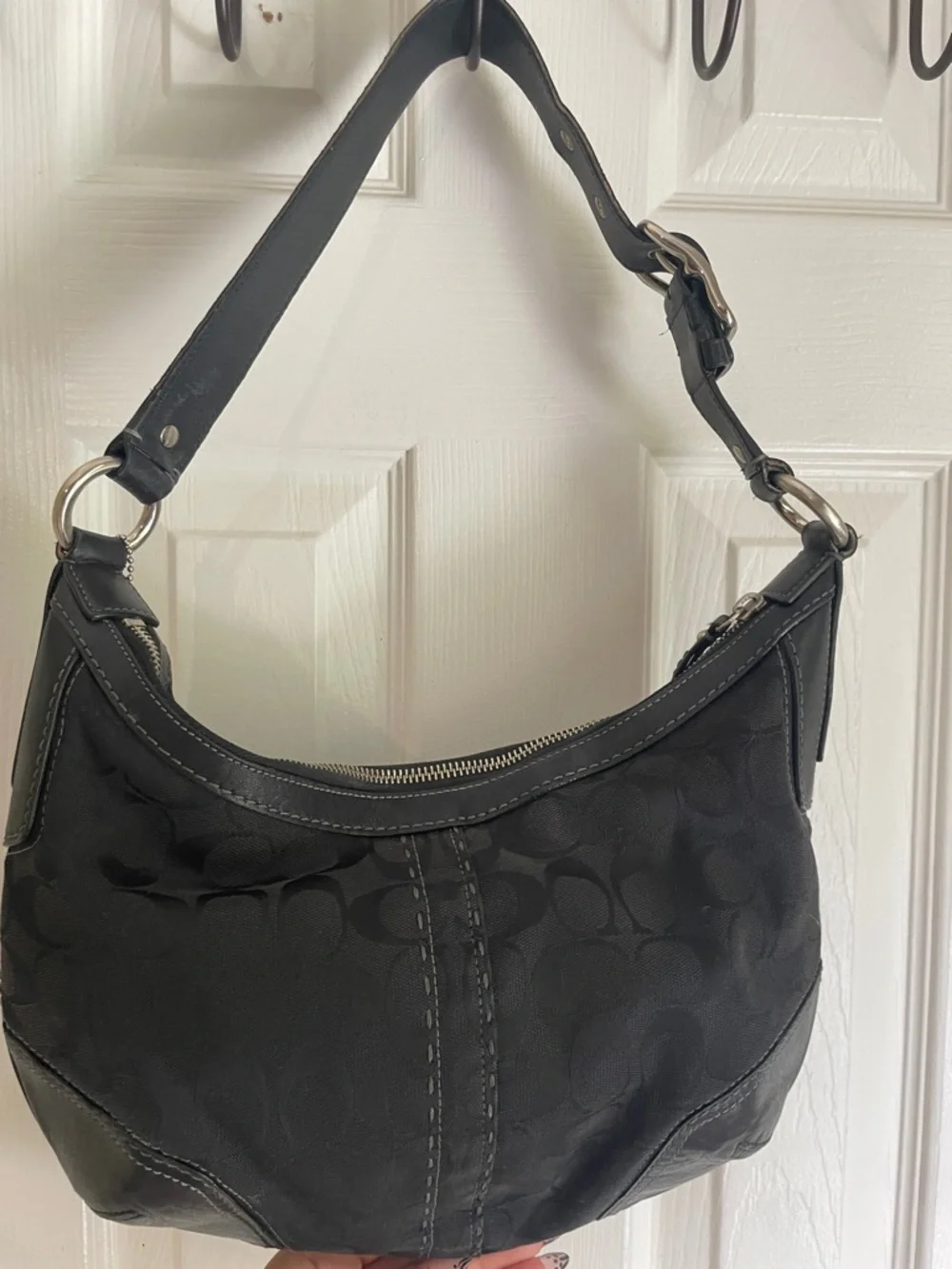 Coach Black Signature Hobo Boho Preppy Shoulder Bag